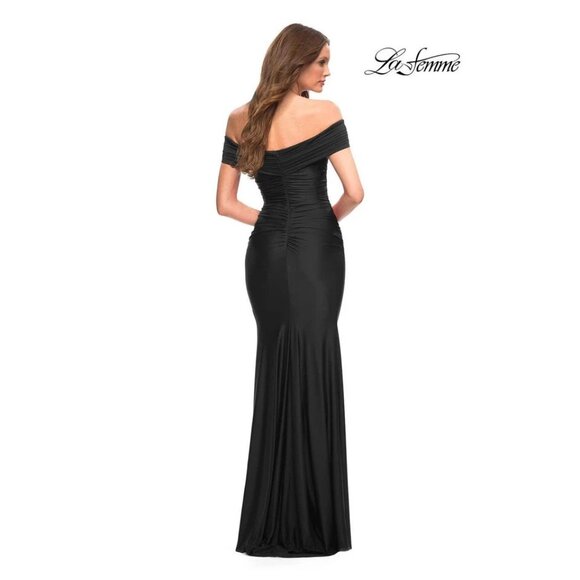 La Femme 30582 Evening Dress 16 Gown Off Shoulder Black Ruched Formal Gala $398 - Picture 5 of 12